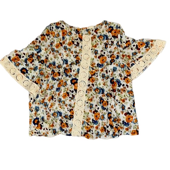 EVERLEIGH Boho top w/lace on a fall floral pattern w/swing sleeves L - Picture 4 of 8